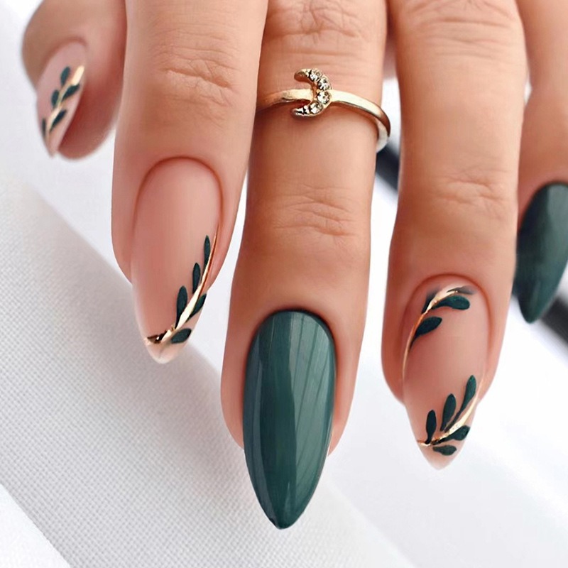 Nail Art Simple - Kuku palsu panjang Medium, tekan Almond