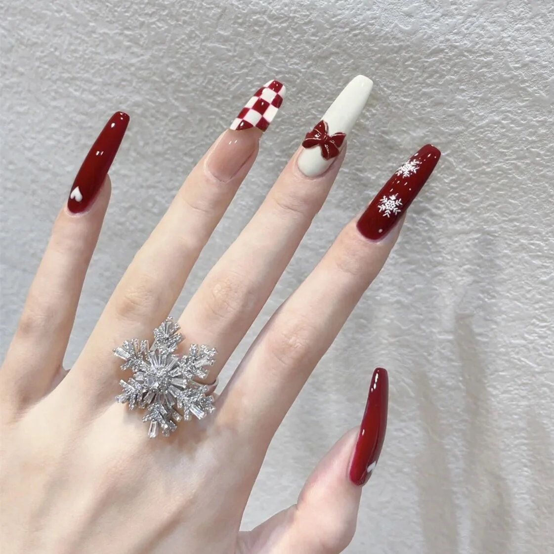 Nail Art Xmas - Kuku palsu akrilik panjang Natal, 24