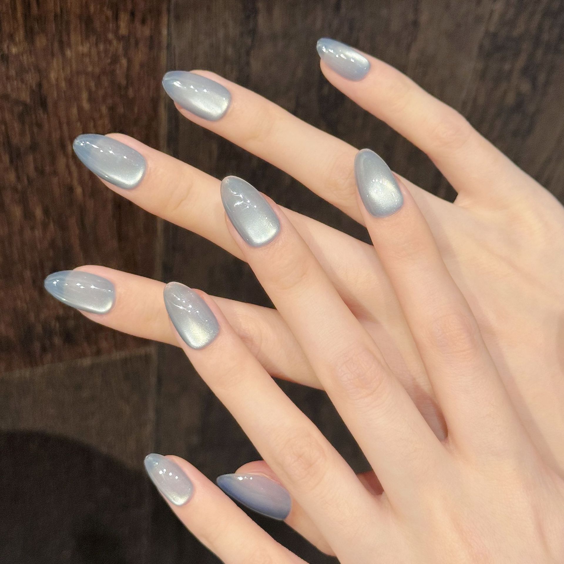 10Pcs Kuku Palsu Biru Cat Eye  - Nail Art Simple ulasan dan harga