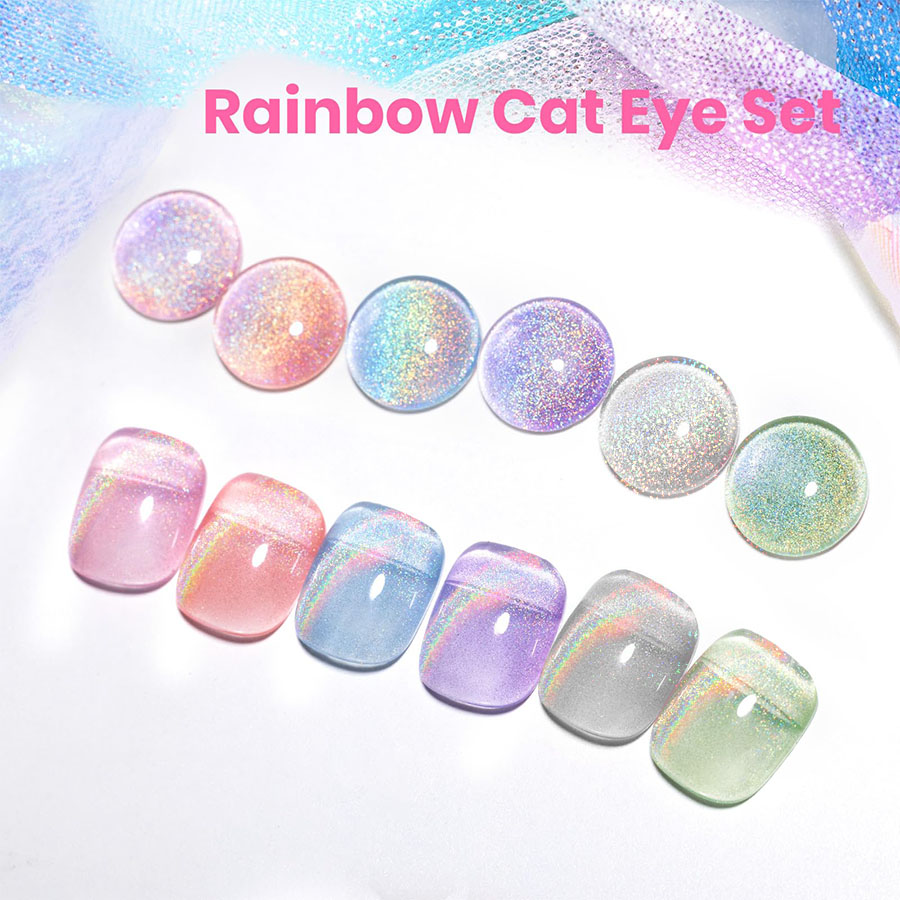 QAZIXU 1/6 Pcs Set Cat Eye Gel - Nail Art Rainbow ulasan dan harga